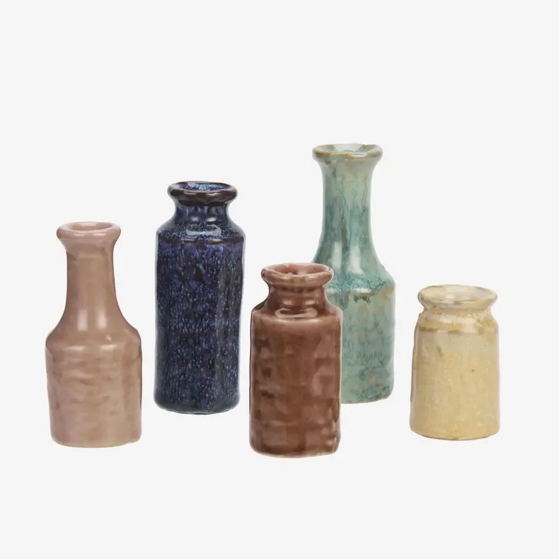 Set van 5 Keramieken Mini Vaasjes - Handgemaakt van Madam Stoltz in Blauw – productfoto