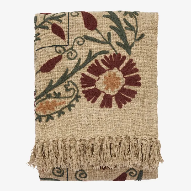 Suzani plaid - Handgeborduurd - 130x180cm by Madam Stoltz in Sand – product photo