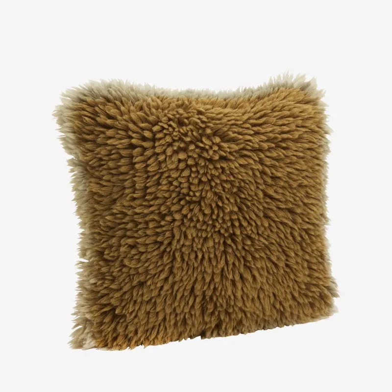 Wollen Sierkussenhoes – Mosterd & Beige – 40x40 cm – Handgeweven fra Madam Stoltz i Brun – produktbillede