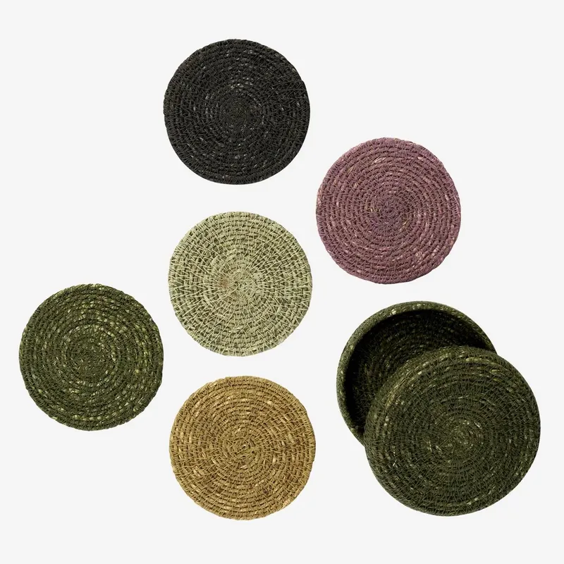 Zeegras Onderzetters - Set van 5 Koele Kleuren - Handgemaakt van Madam Stoltz in Paars – productfoto