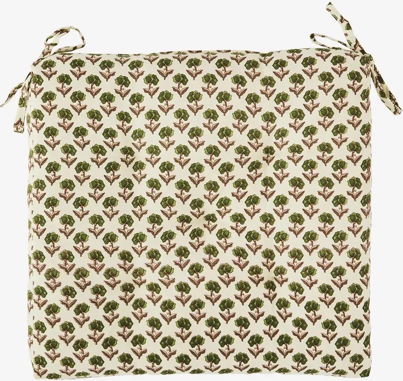 zitkussen 45x45cm - met groene bloemetjes - 100% katoen van Madam Stoltz in Wit – productfoto