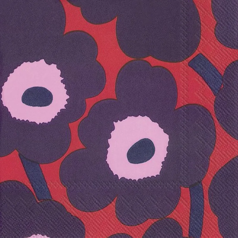 40 Servetten Marimekko - Unikko - Blauw de Marimekko en Rood – photo du produit