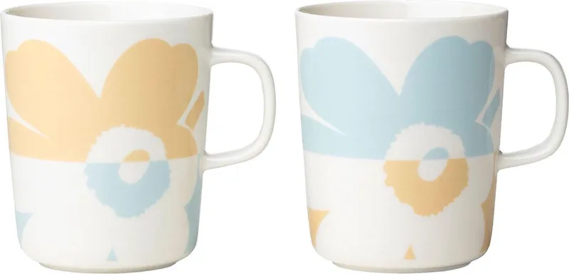 Mok 25cl Gebloemd Blauw/oranje by Marimekko in Wit – product photo