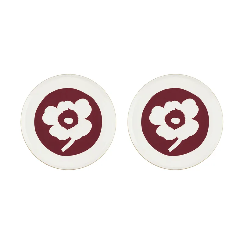 Oiva Unikko Teller Ø25 cm 2er-Pack White-dark cherry-brown från Marimekko – produktbild
