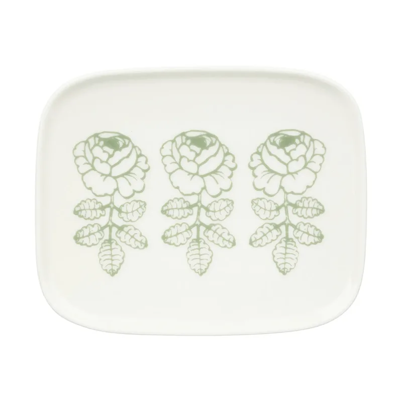 Oiva Vihkiruusu Dessertteller White, sage, rektangulär 12x15 cm by Marimekko – product photo