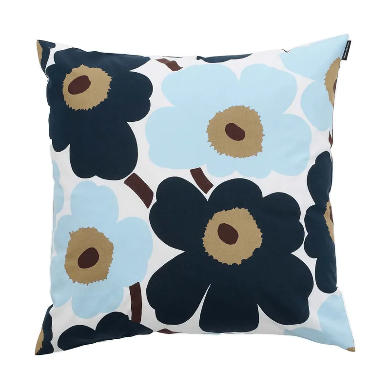 Pieni Unikko Kissenbezug 50x50cm Weiß-blueberry-cold blue-Dunkelbraun från Marimekko – produktbild