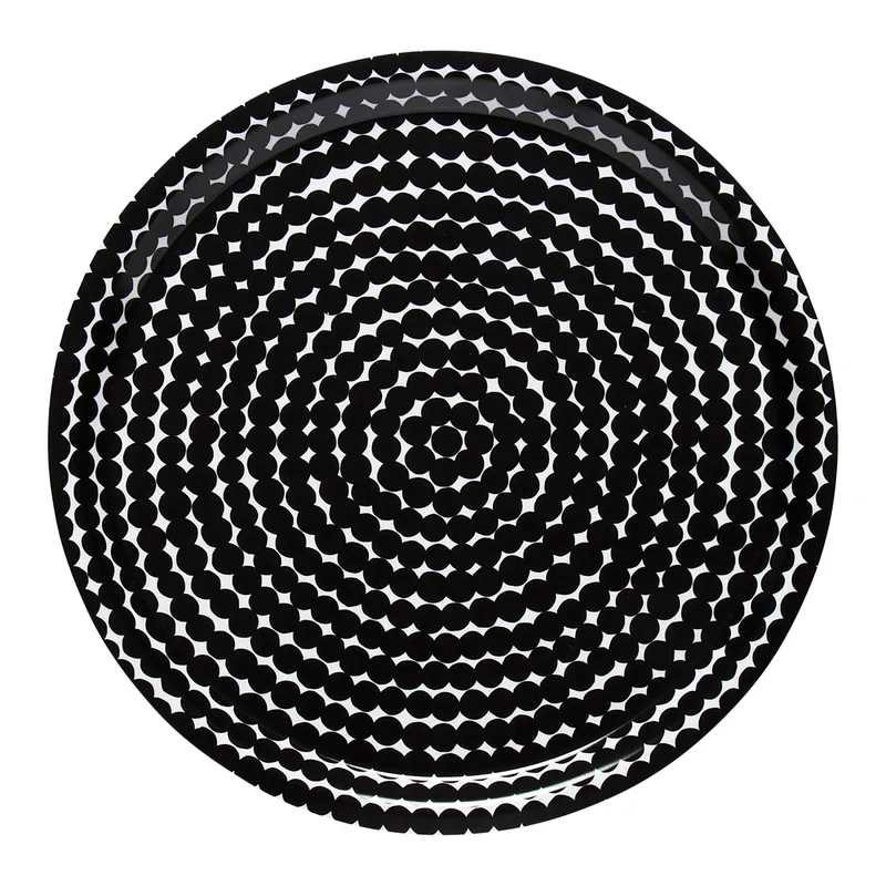 Räsymatto Tablett Ø31cm Schwarz-weiß van Marimekko – productfoto