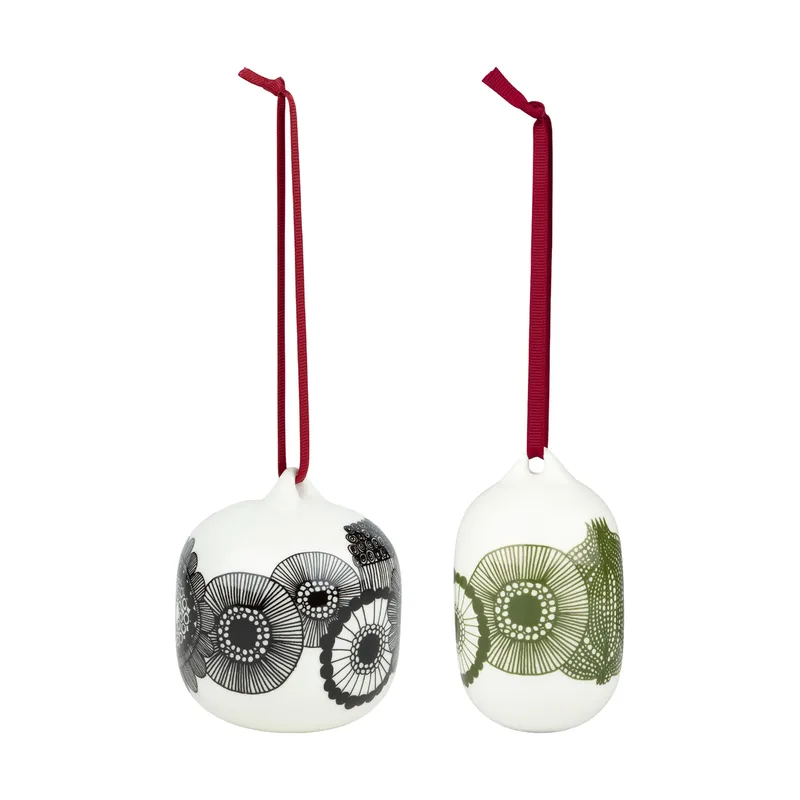 Siirtolapuutarha Weihnachtskugeln 2-teilig White-black-green by Marimekko – product photo