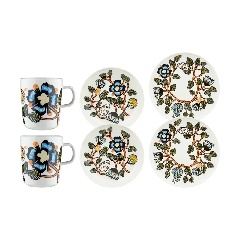Tiara Geschirr-Set, 6-teilig White-warm orange-green von Marimekko – Produktfoto