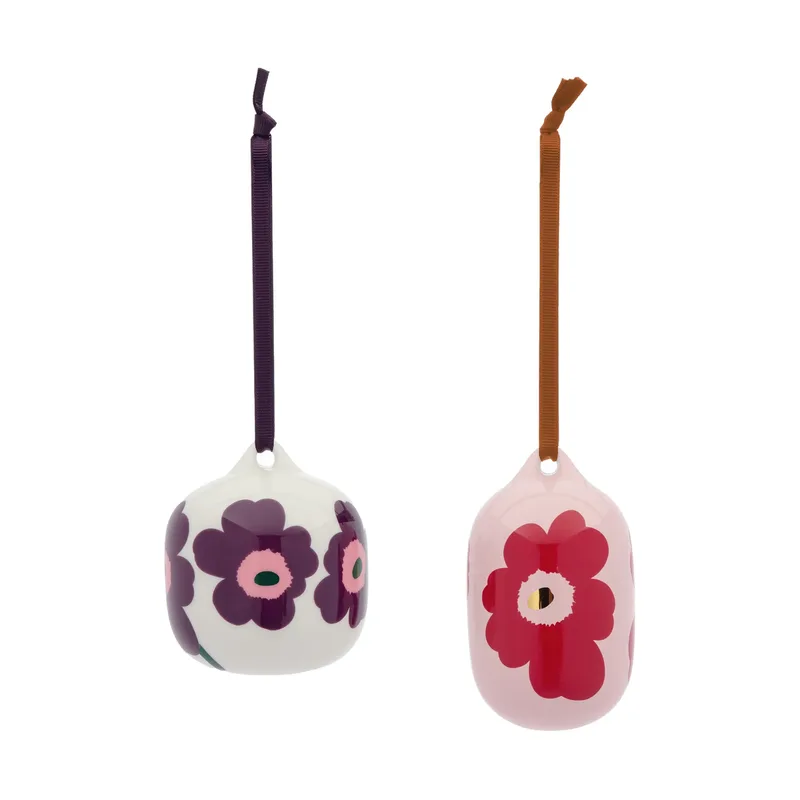 Unikko Dekorationsanhänger Pink-cranberry-weiß-pflaume, 2-teilig by Marimekko – product photo