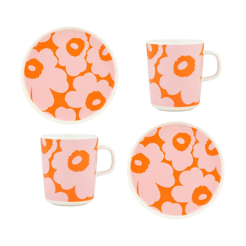 Unikko Frühstücksset White-pink-orange, 4 delar by Marimekko – product photo