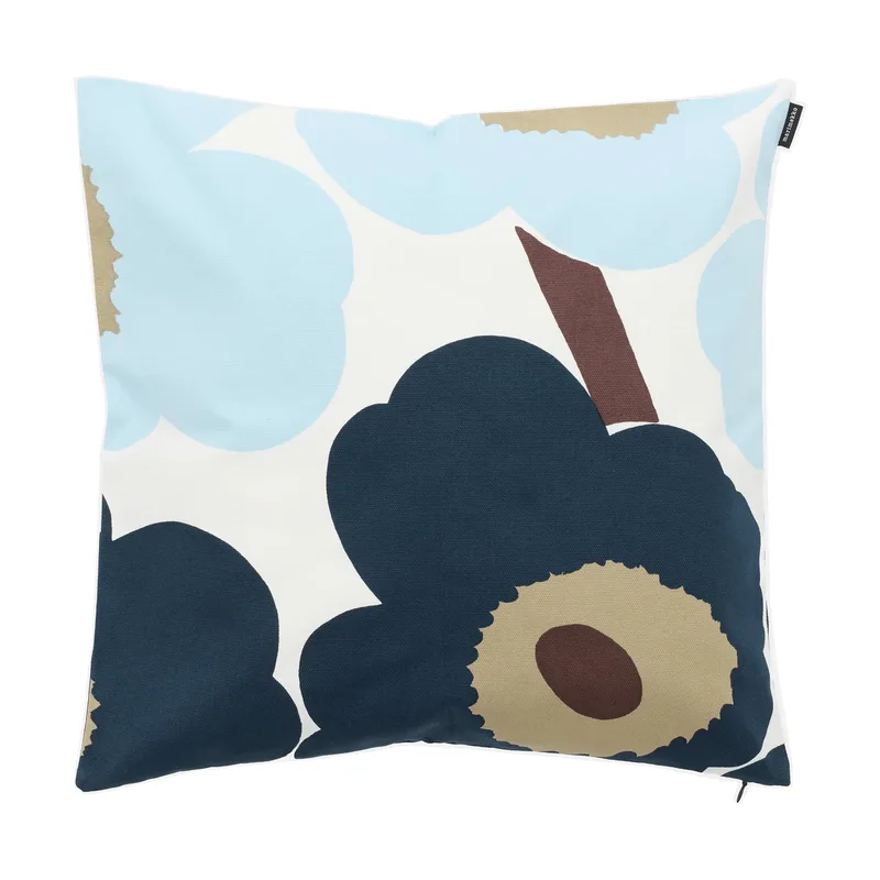 Unikko Kissenbezug 50x50 cm Weiß-blueberry-cold blue-Dunkelbraun fra Marimekko – produktbillede