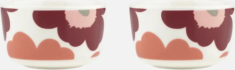 Unikko - Kom - 2,5dl - wijnrood en roze - 2 stuks van Marimekko in WIjnrood/oranje/wit – productfoto