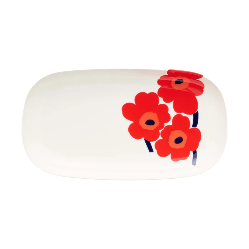 Unikko Servierplatte 17x32 cm Weiß-Rot-Blau by Marimekko – product photo
