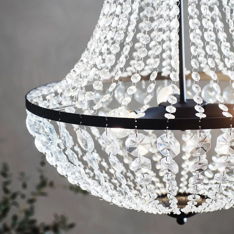 Kroonluchter GRÄNSÖ, zwart, IP20, Ø 50 cm van Markslöjd in Zwart, Transparant – productfoto 3 van 5