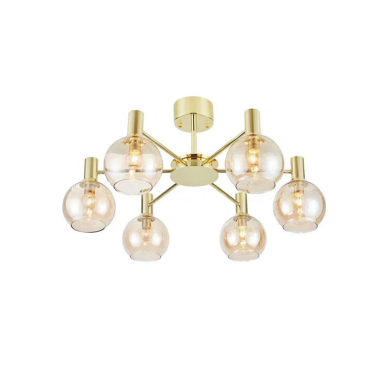Plafondlamp Ambra, messing/amber, glas, Ø 75 cm fra Markslöjd i Messing, Amber – produktbillede