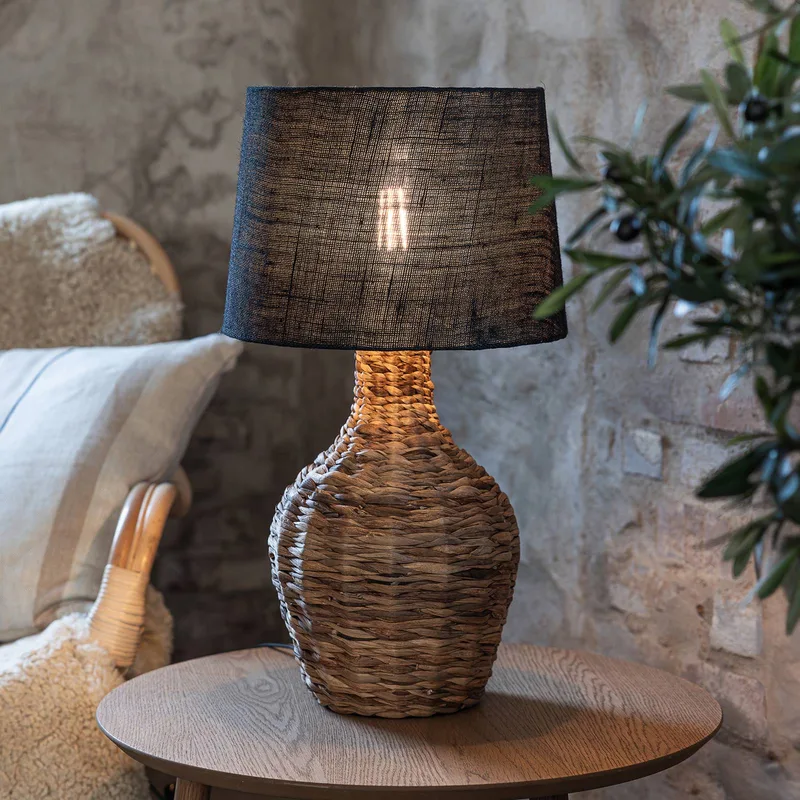 Tafellamp Paglia, naturel/zwart, rotan/jute, hoogte 58 cm by Markslöjd in Natural, Black – product photo