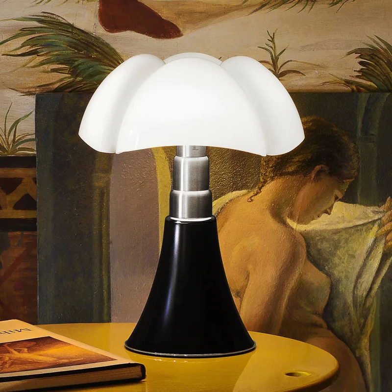 Mobil Dimbar LED-Bordslampa Pipistrello från Martinelli Luce i Donkerbruin, Satijnglans roestvrij staal, Opaalwit – produktbild