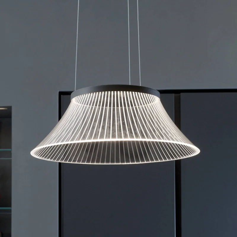 LED hanglamp Plissé, kap lasergegraveerd by Martinelli Luce in Transparent, Black – product photo