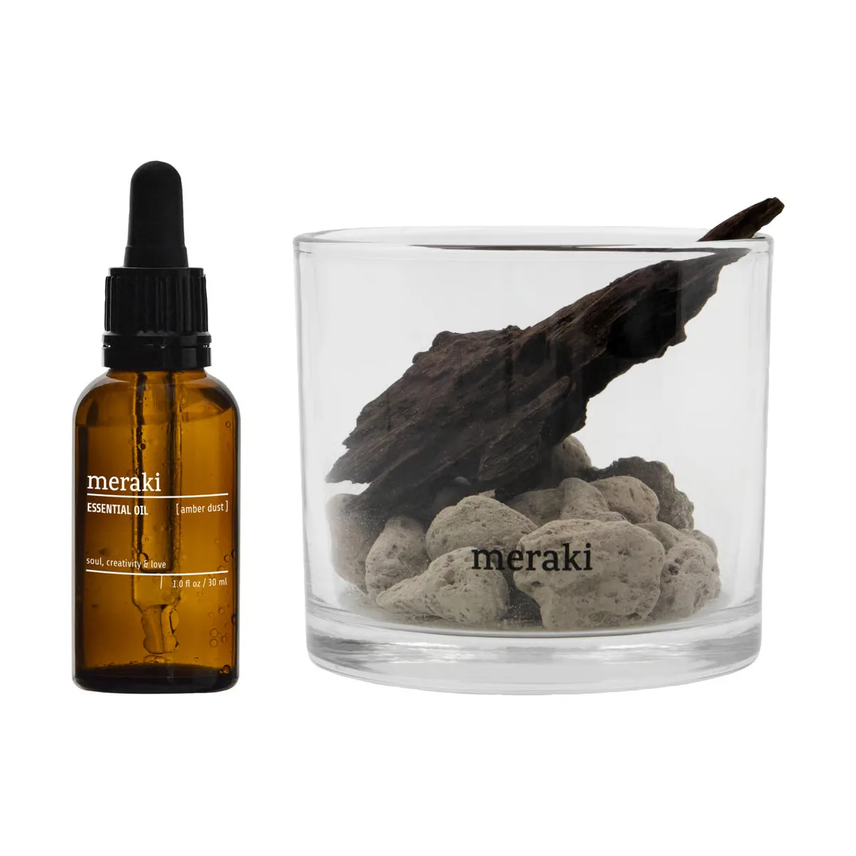 Geurverspreider met Lavasteen en Hout inclusief Amber Dust Olie, Zwart von Meraki – Produktfoto