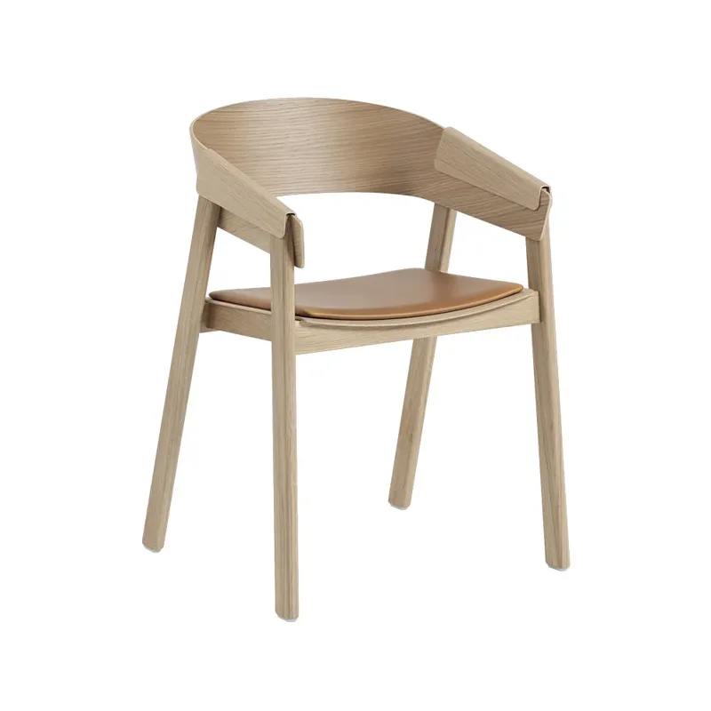 Cover Armlehnstuhl verkleideter Sitz Refine leather cognac-Oak von Muuto – Produktfoto