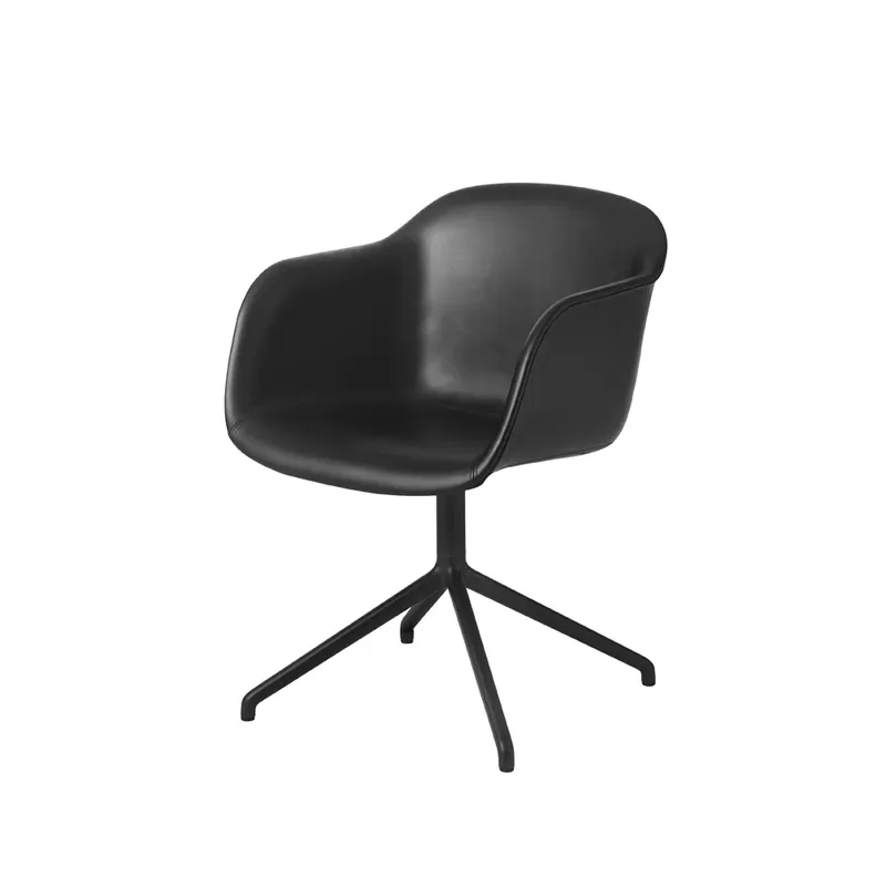 Fiber armchair Bürostuhl mit drehbarem Gestell Black leather-anthracite black från Muuto – produktbild
