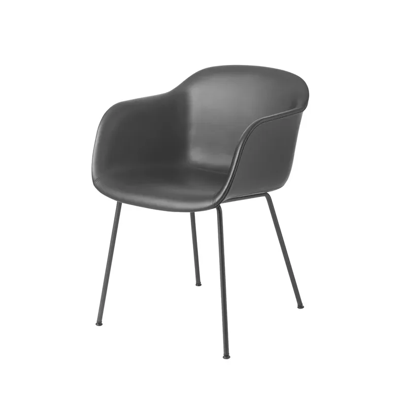 Fiber Armlehnstuhl tube base Refine leather black-Black by Muuto – product photo