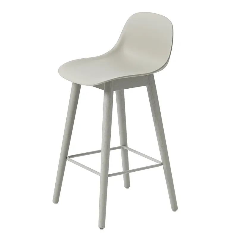 Fiber Barhocker niedrig Wood Base - 65 cm - Grey/Grey von Muuto – Produktfoto