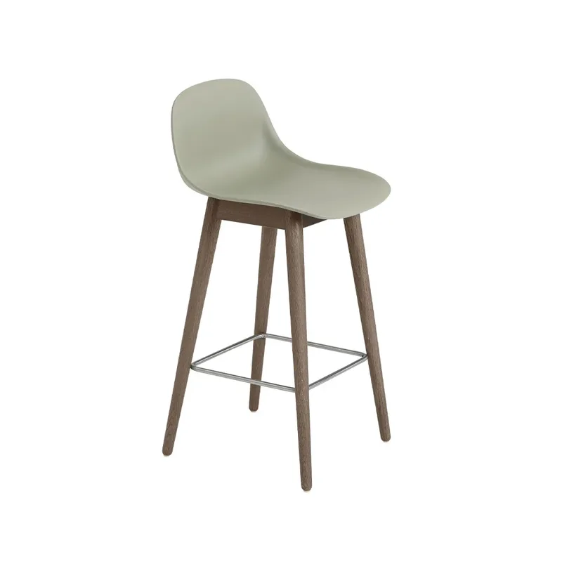 Fiber Barstuhl mit Rückenlehne 65 cm Dusty green-dunklebraun gebeizte Beine van Muuto – productfoto