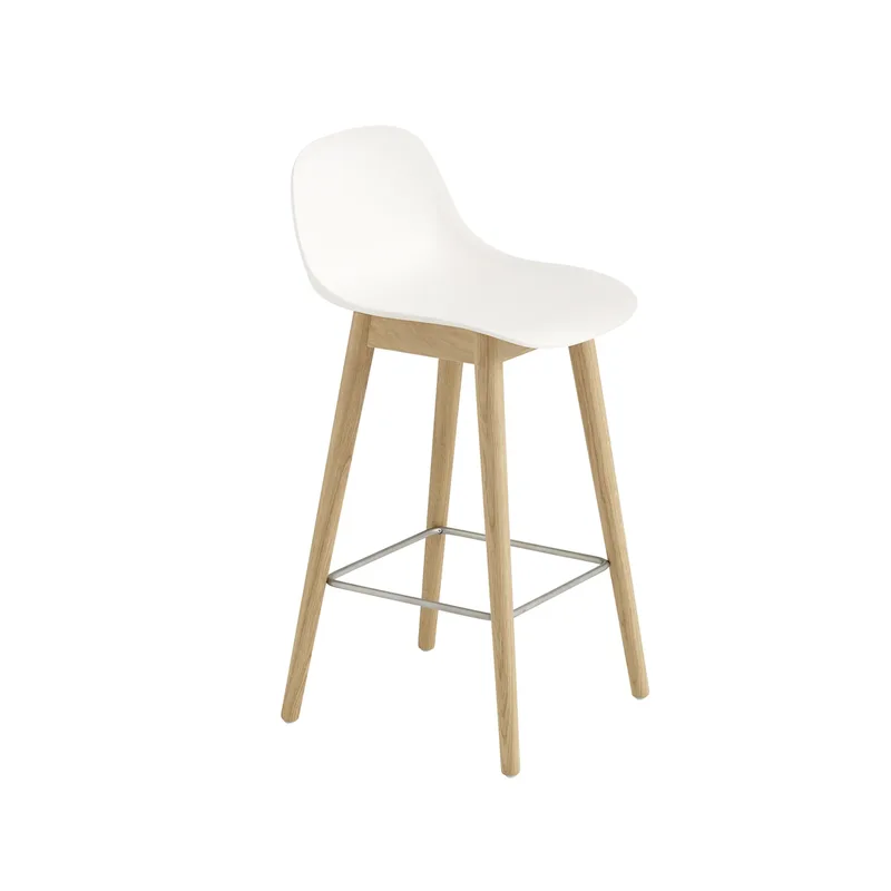 Fiber Barstuhl mit Rückenlehne 65 cm Natural white-Eichenholzbeine von Muuto – Produktfoto