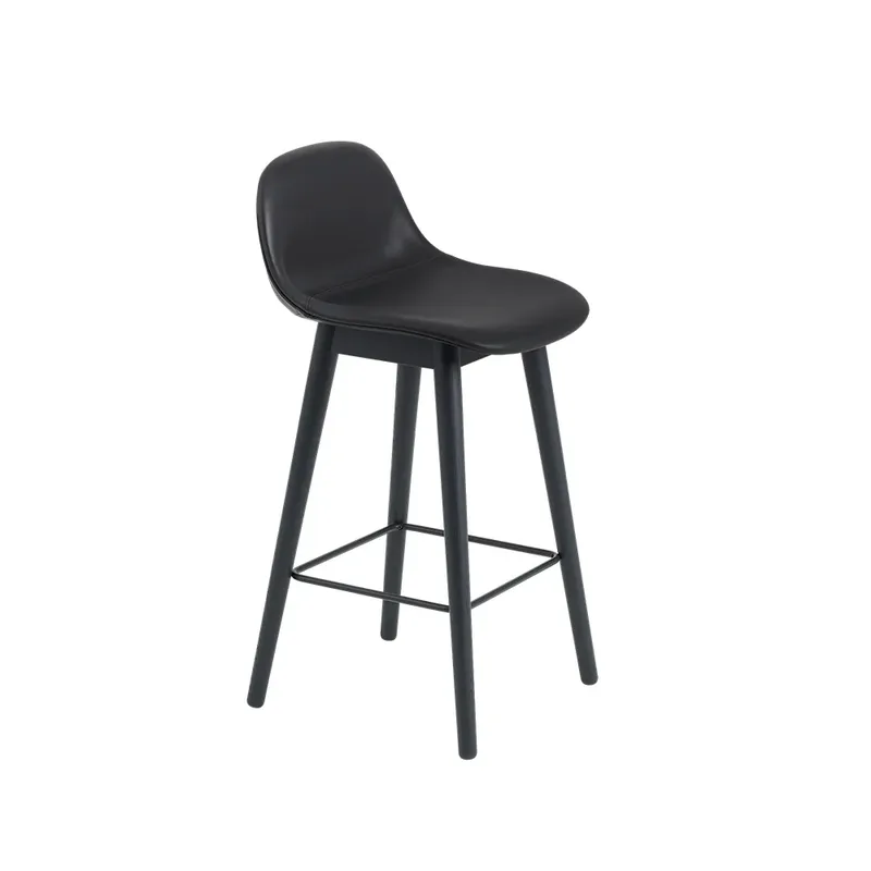 Fiber Barstuhl mit Rückenlehne 75 cm Leder black-Schwarze Beine von Muuto – Produktfoto