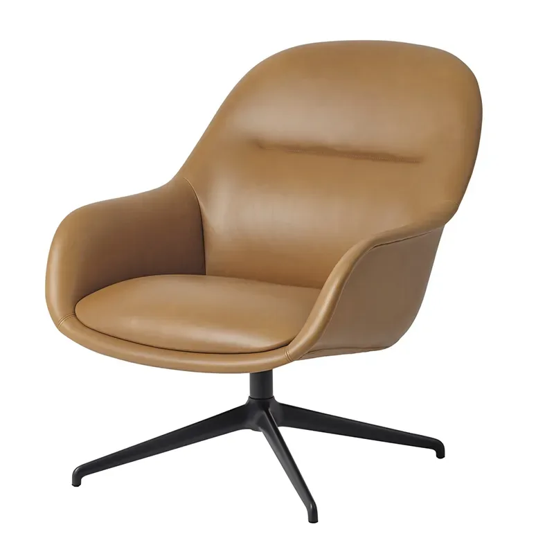 Fiber Soft Lounge Armchair Swivel Base - Refine Leather Cognac Anthracite Black von Muuto – Produktfoto