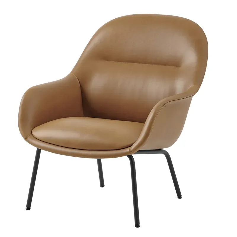 Fiber Soft Lounge Armchair Tube Base - Refine Leather Cognac Anthracite Black de Muuto – photo du produit