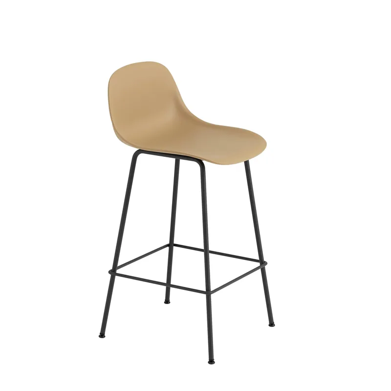 Fiber Tube Barstuhl mit Rückenlehne 65cm Ochre-black (plastic) de Muuto – photo du produit