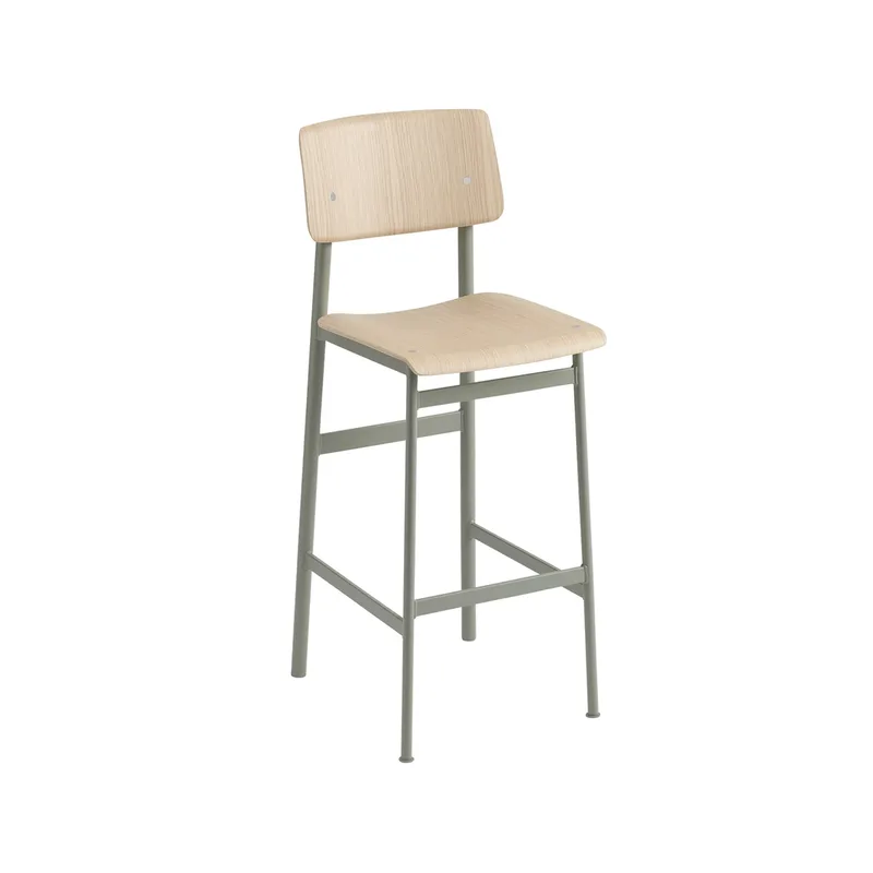 Loft Barstuhl Oak, hoch, dusty green Stahlgestell by Muuto – product photo