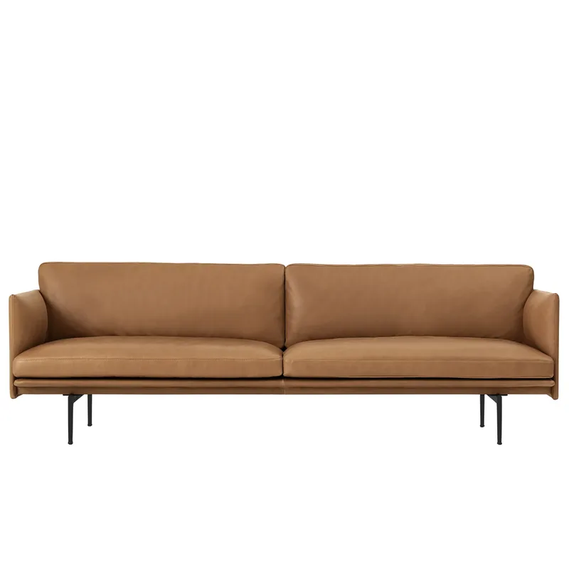 Outline Sofa 3-Sitzer Leder Cognac-Schwarze Beine von Muuto – Produktfoto