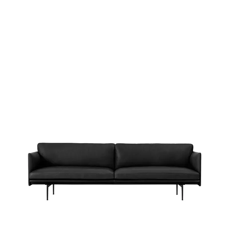 Outline Sofa 3-Sitzer Leder Refine black-Schwarze Beine från Muuto – produktbild