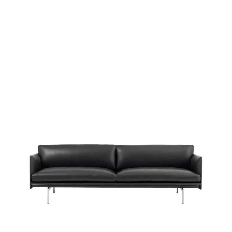 Outline Sofa 3-Sitzer Leder Refine Schwarz-Aluminium Beine de Muuto – photo du produit
