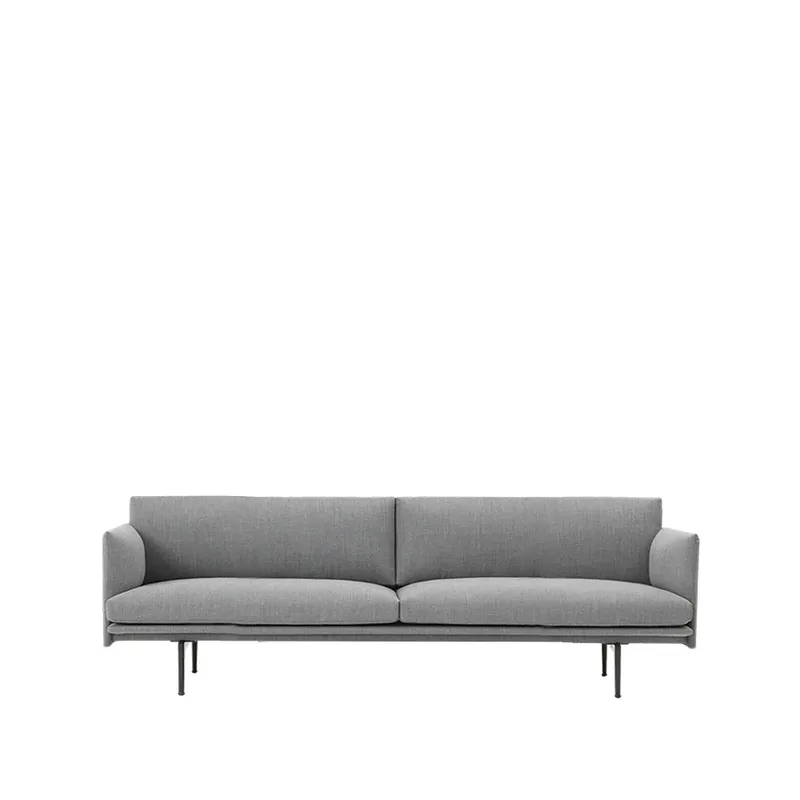 Outline Sofa 3-Sitzer Stoff Stoff fiord 151 grey, Schwarze Beine by Muuto – product photo