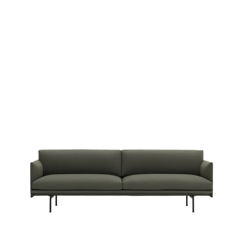 Outline Sofa 3-Sitzer Stoff Stoff fiord 961 green, Schwarze Beine fra Muuto – produktbillede