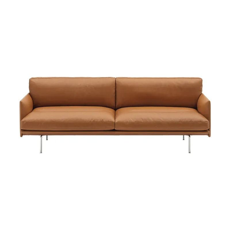 Outline Soft Sofa Refine Leather Cognac-Aluminiumbeine, 3-sitzig från Muuto – produktbild