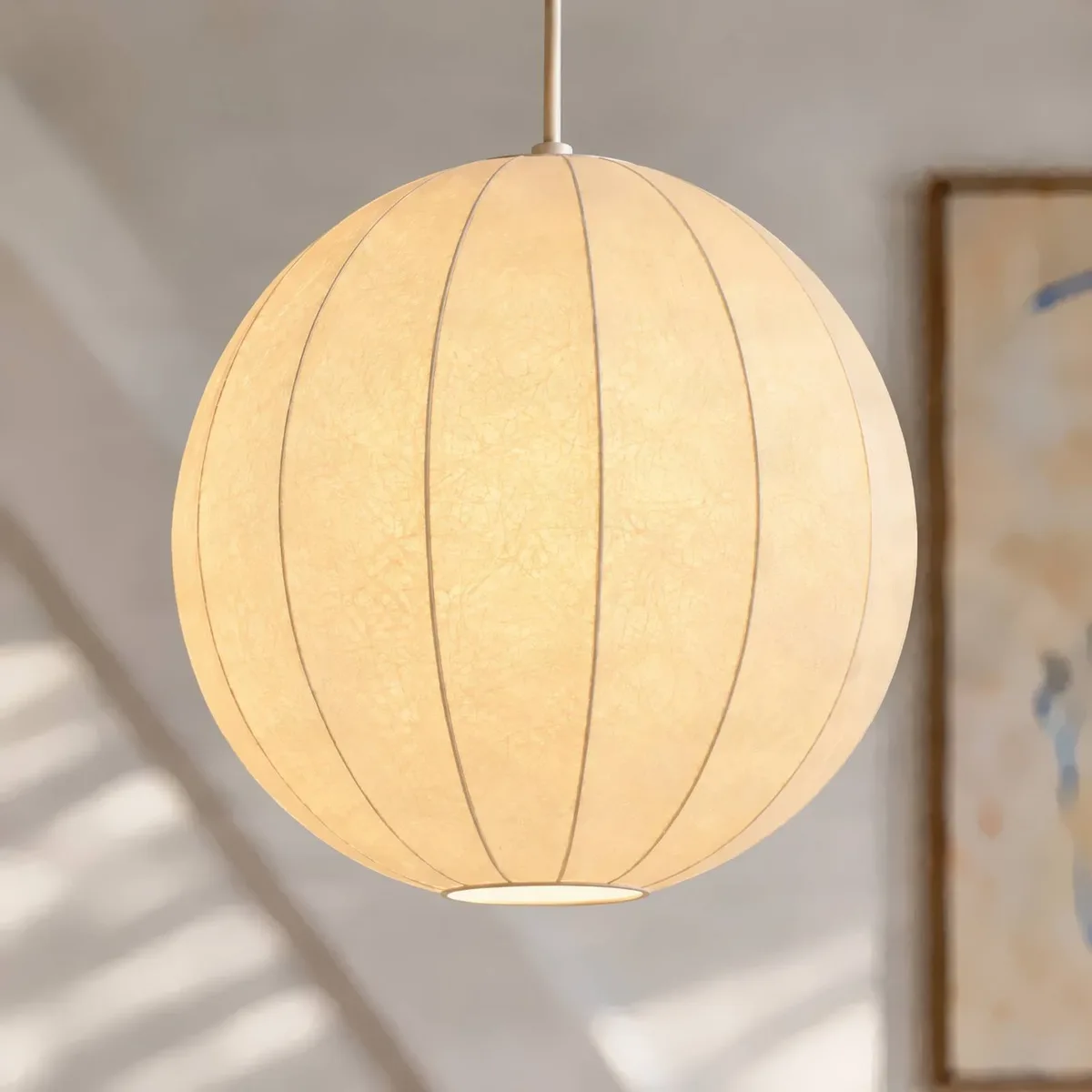 hanglamp Elovie, Ø 40 cm, 1-lamp, naturel, textiel de NOLA en Blanc – photo du produit