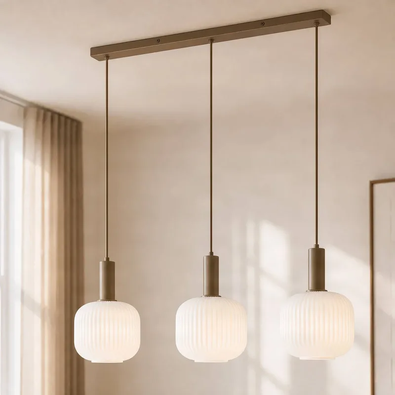 hanglamp Evey, lengte 80 cm, 3-lamps, wit/beige, glas by NOLA in White, Beige – product photo