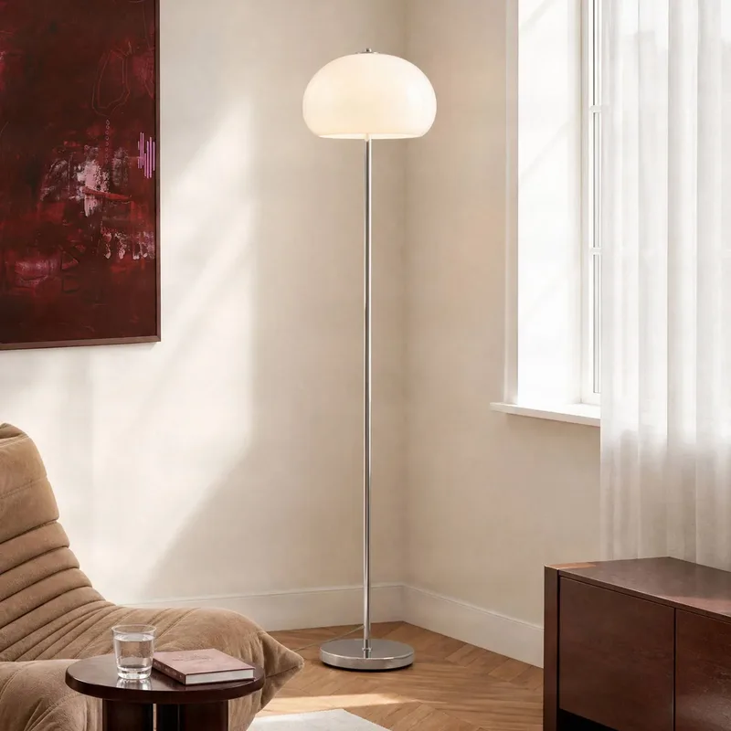vloerlamp Owen, hoogte 150 cm, glas, chroom/wit by NOLA in Crom, White – product photo