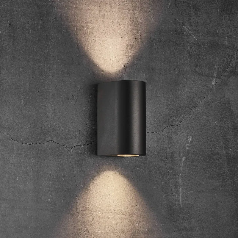 Buitenwandlamp Canto Maxi 2, zwart, GU10, 17 cm, IP44 von Nordlux in Zwart, gestructureerd – Produktfoto