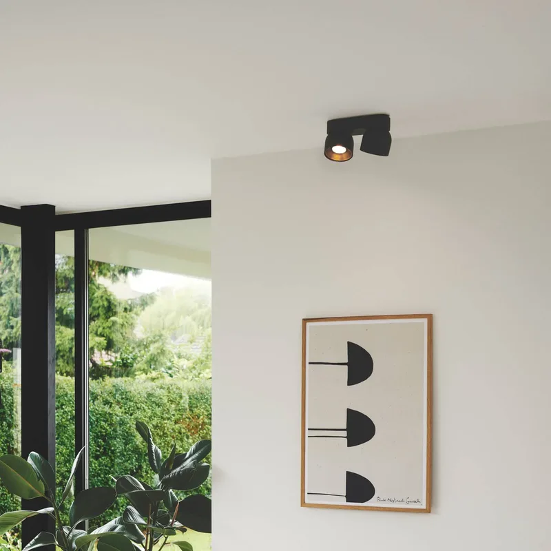 Downlight Pitcher, zwart/messing, 2-lamps, metaal, GU10 von Nordlux in Zwart, messing – Produktfoto