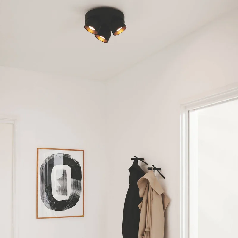 Downlight Pitcher, zwart/messing, 3-lamps, rond, metaal von Nordlux in Zwart, messing – Produktfoto