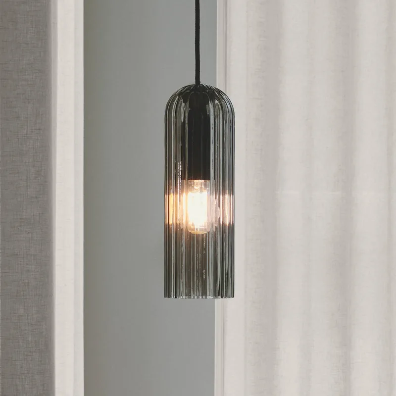 Hanglamp Miella, geribbeld glas, rookgrijs/zwart von Nordlux in Rookgrijs, zwart – Produktfoto