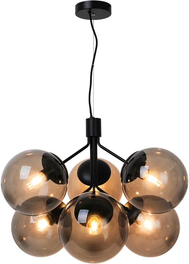 Ivona-hanglamp-6xE27-smoke glas/zwart by Nordlux in Zwart – product photo