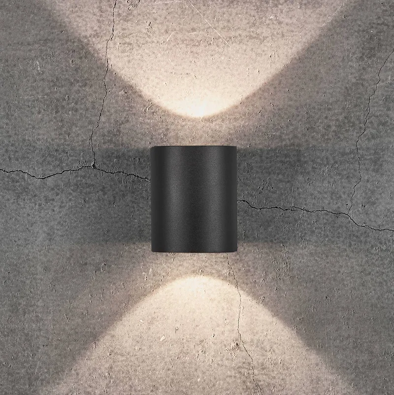 LED buiten wandlamp Canto 2, zwart, 10 cm, up/down, IP44 van Nordlux in Zwart, gestructureerd – productfoto